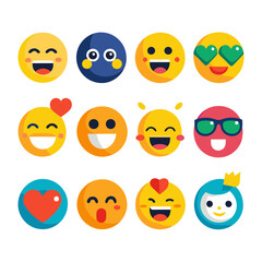 Fototapeta premium Collection of emoticon faces in vibrant flat design style