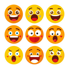 Collection of nine expressive flat design emoji faces