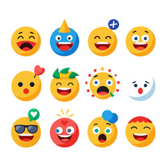 Flat style emoji icons illustrating common human expressions
