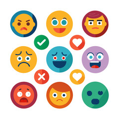 Colorful array of flat design emoji and symbols