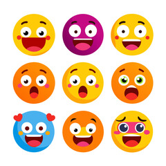 Collection of Flat Vector Cartoon Character Emoji Expression Set