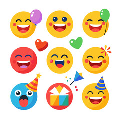 Cheerful emoji collection celebrating special occasions on white background