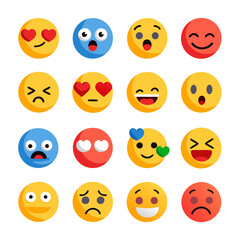Collection of various colorful emoji faces expressing diverse emotions