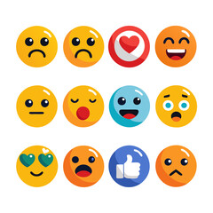 Flat design emoticons representing different emotions in vector format