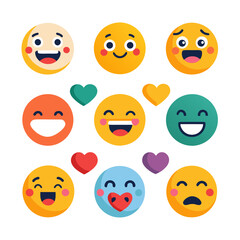 Collection of flat design emoji and heart illustrations