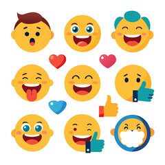 Assorted emoji faces expressing varied emotions, flat style art