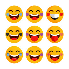 Collection of cheerful and expressive emoji faces on white