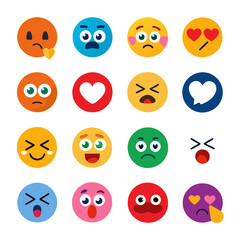 Diverse Emoticons Displaying Various Emotional States on White Background