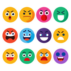Fototapeta premium Collection of flat design emoticon characters showcasing diverse emotions