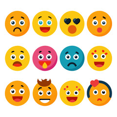 Colorful emoji character collection expressing diverse emotions and reactions