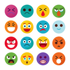 Obraz premium Colorful Emoji Icons Expressing Various Emotions on White Background