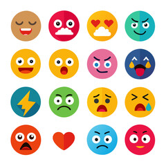 Vibrant flat design emotion face icon set on white