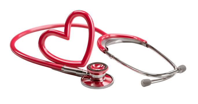 Stethoscope with heart shape rubber isolated on transparent background