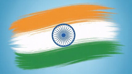 Vibrant Indian flag painted with brushstrokes on soft blue background, perfect for celebrating Republic Day and Independence Day