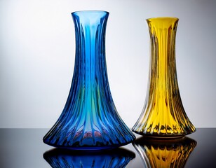 glass vase colorful blue and yellow with transparent glass bohemian glass vase