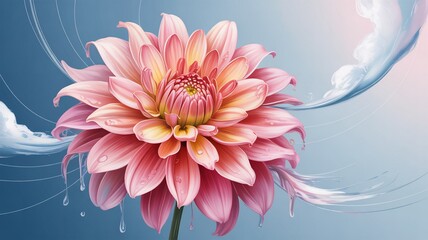 Delicate peach dahlia flower with soft petals and dreamy clouds, perfect for elegant designs, romantic backgrounds, and spring themed graphics