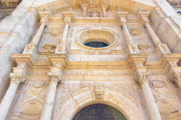 Scenic view of the facade of Saint Nicholas church in the medieval town of Pancorbo, Burgos province, Spain. High quality photography