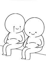 Two adorable simplified characters sharing a moment of gentle sadness with tiny tears and sweet smiles, perfect for emotional storytelling and relatable content.