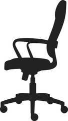 Silhouette illustration of modern office chair with wheels, ergonomic design for workplace, business, furniture catalog, home office interior, comfort seating vector