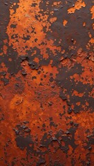  an abstract, textured surface with a predominantly rusty orange and brown color palette. The style is reminiscent of a close-up view of a corroded metal surface