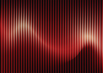 Abstract red sound wave background, deep vertical lines pattern. Dramatic vector abstract gradient background with a futuristic glowing pulse light and 3D illusion effect.