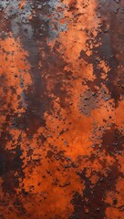  an abstract, textured surface with a predominantly rusty orange and brown color palette. The style is reminiscent of a close-up view of a corroded metal surface
