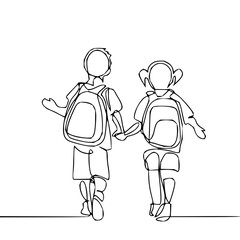 Joyful children with backpacks walk hand in hand, embracing the journey of learning and adventure with youthful excitement and optimism.