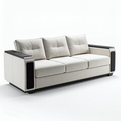 Fototapeta premium Elegant minimalist sofa featuring clean lines, neutral tones on pristine white background