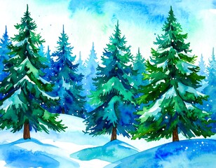 Winter forest scene with snow-covered trees