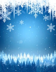 Winter forest scene with snowflakes