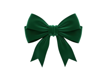 Elegant emerald green velvet bow isolated on transparent background PNG for Christmas decorations and gift wrapping projects