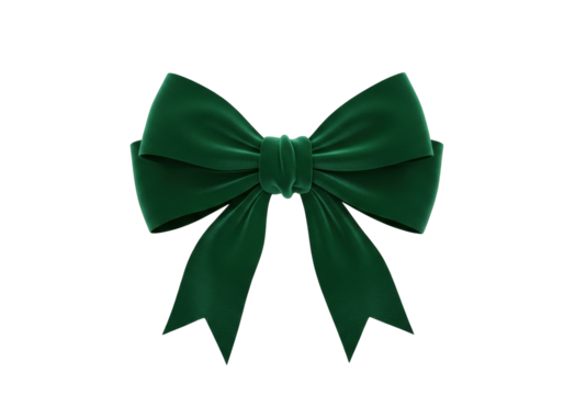 Elegant emerald green velvet bow isolated on transparent background PNG for Christmas decorations and gift wrapping projects