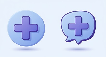 Obraz premium Medical Plus Signs in Blue Circle and Speech Bubble Design Representing Healthcare and Support Services