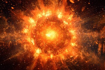 Obraz premium A powerful, fiery explosion illuminates the cosmos, showcasing vibrant hues of orange and yellow.
