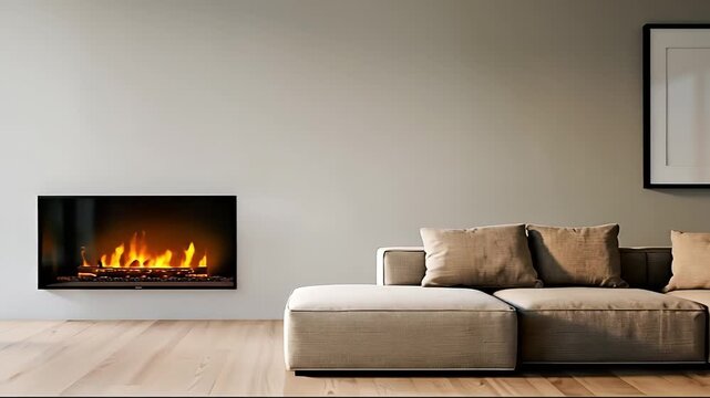 A living room with a couch and a fireplace in it