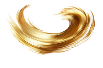 Shiny golden metallic brush stroke isolated on transparent background