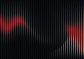 Abstract stereo sound wave background, red and orange vertical lines. Digital vector abstract gradient background with a futuristic glowing light and 3D illusion effect.