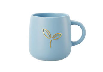 Isolated light blue ceramic coffee mug with elegant golden leaf design a stylish and modern beverage cup for hot drinks or tea a beautiful kitchen accessory