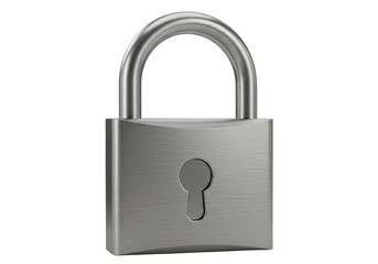 Isolated brushed metal padlock with keyhole representing security protection safety and privacy concept for digital and physical safeguarding