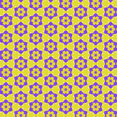 A yellow and purple mosaic seamless pattern with a striking, artistic balance of warm and cool tones. Tiny geometric tiles—squares, triangles, and irregular shards.