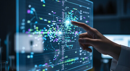 Exploring interactive data visualization technology ai studio lab digital interfaces dark environment close-up insights