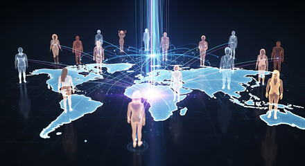 Global digital networking event showcasing ai innovations in virtual collaboration online environment abstract view