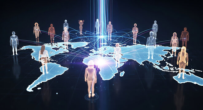 Global digital networking event showcasing ai innovations in virtual collaboration online environment abstract view