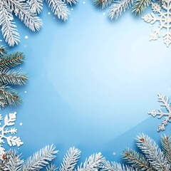 Winter frame with snowflakes and pine sprigs