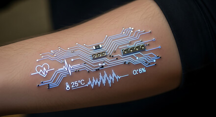 Health monitoring technology human body digital interface healthcare close-up future concept