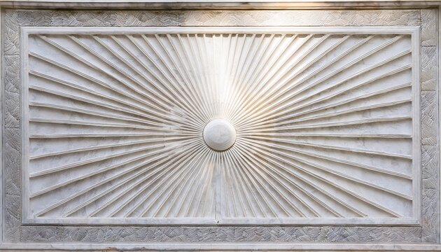 white marble wall with sunburst sculpture possible use background for art history or religion