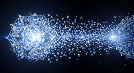 Dynamic quantum particles digital realm abstract visualization futuristic environment close-up view innovative concept