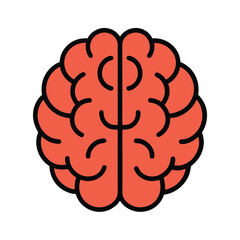 Coral colored brain icon with black outline on white background