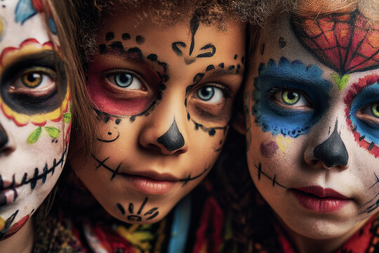 portrait of a girl with painted face for Day of the Dead