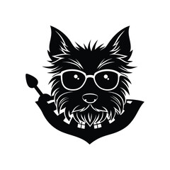 Cairn terrier dog head silhouette with tartan scarf vector art illustration